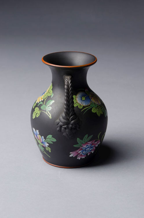 Picture of Enameled Black Basalt Vase Small