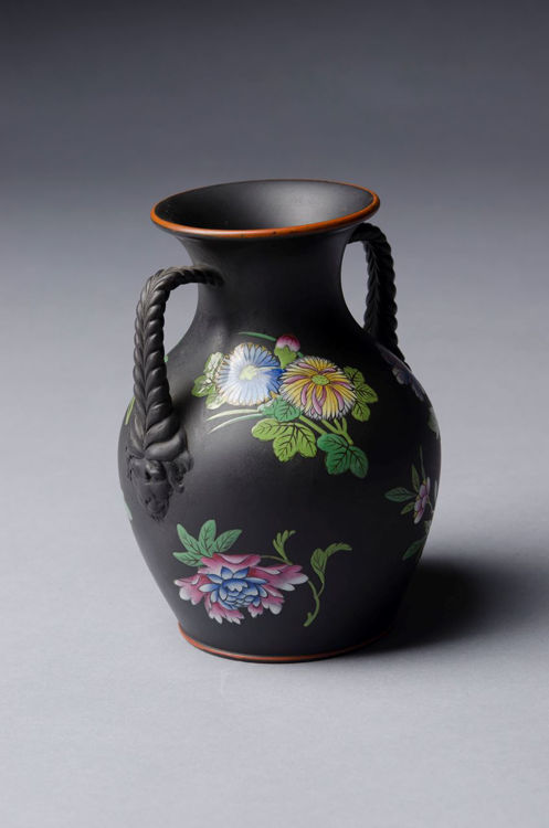 Picture of Enameled Black Basalt Vase Small