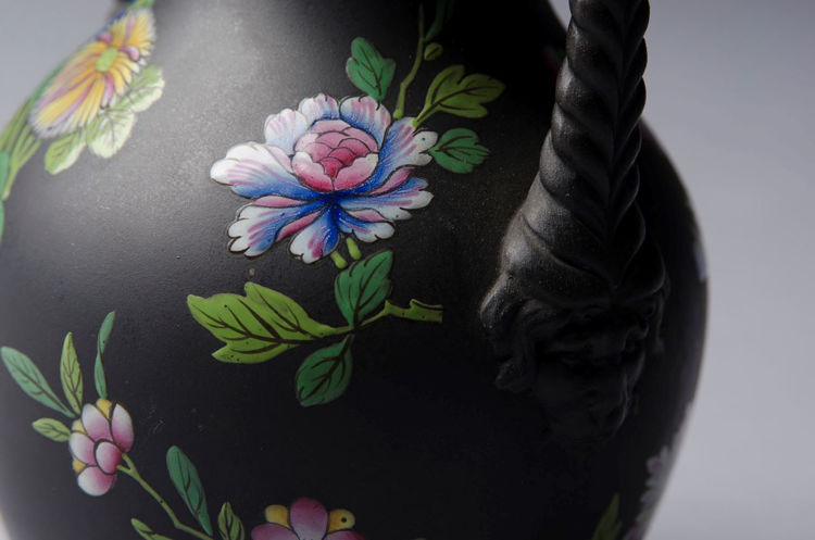 Picture of Enameled Black Basalt Vase Small