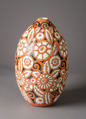 Picture of Floral Orange and Black Vase