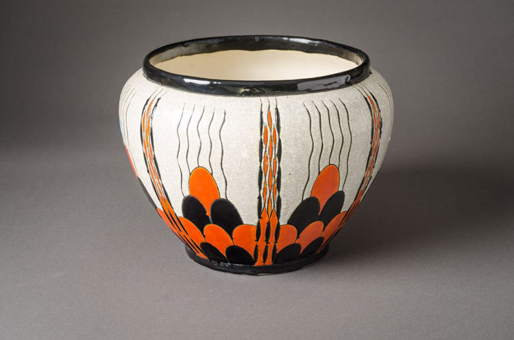 Picture of Orange Black Scalloped Jardiniere